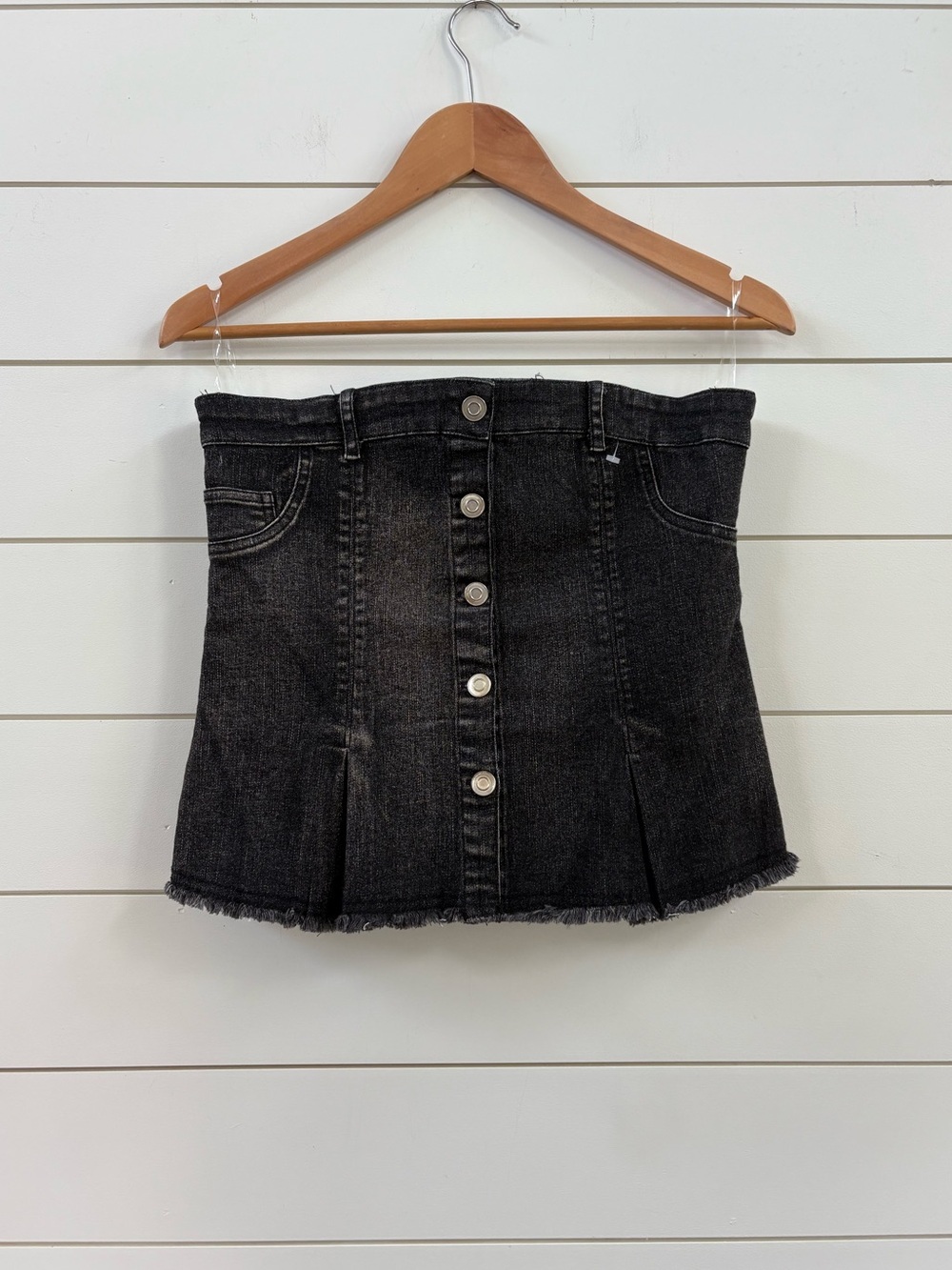 Strapless Black Denim Button-Front Mini Top